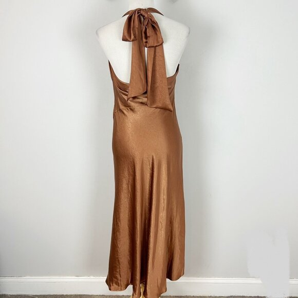 Saints + Secrets Brown Satin Cowl Neck Midi Dress Size Medium Women's - Picture 4 of 5